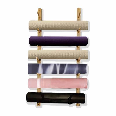 SUYUDD 6/9 Layers Yoga Mat Storage Rack Wall Mounted, Muti-Layer Wooden Organizer for Storage Foam Roller/Yoga Mats/Towel Stand Holder at Home Gym
