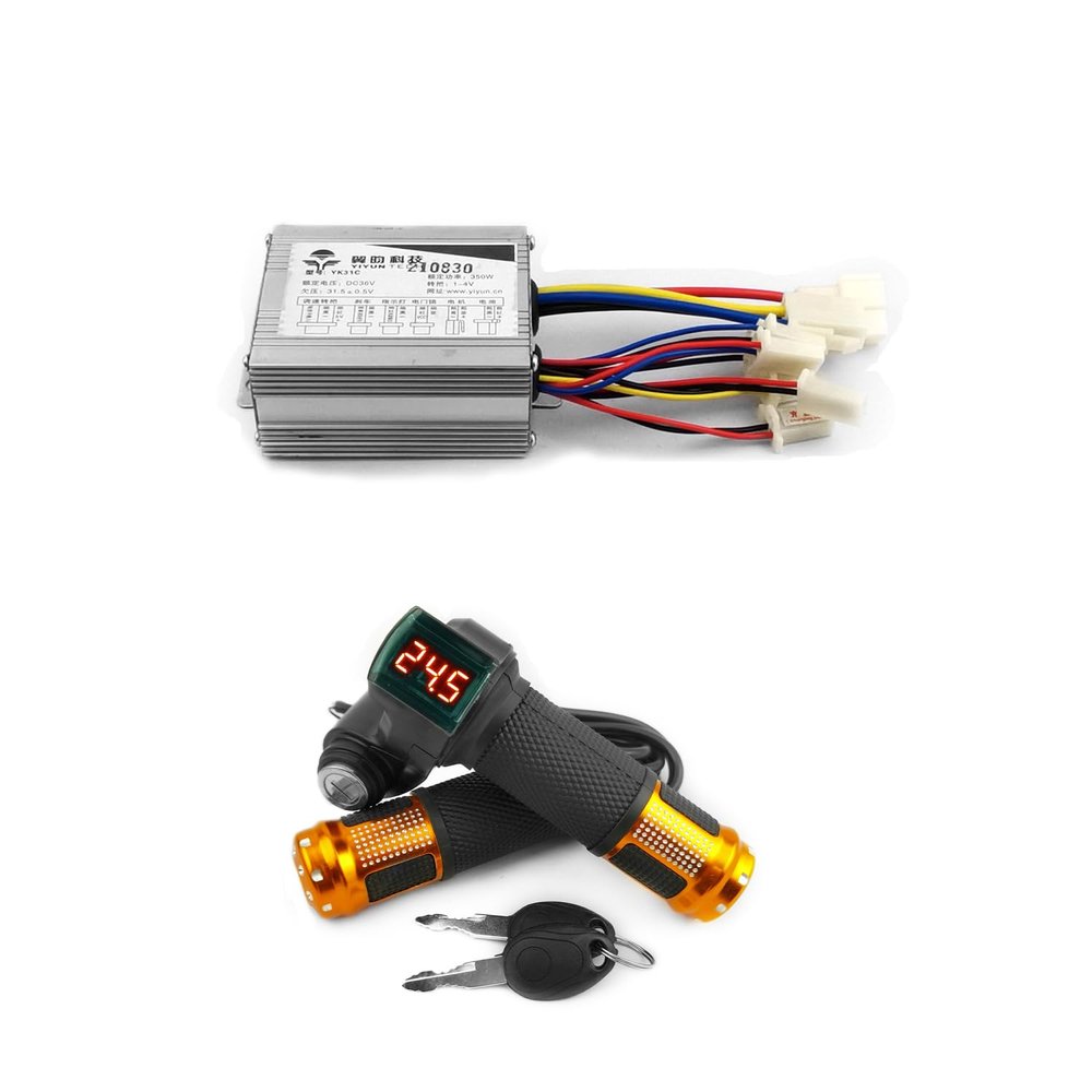 24V 36V 350W Brushed Motor Controller Kit with Key Switch Throttle Aluminium Brake Lever for Electrical Scooter Bicycle Motor (Key Throttle kit, 36V 350W)
