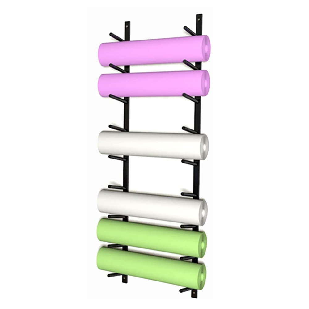 SUYUDD Yoga Mat Rack Yoga Mat Holder Wall Mount for Foam Roller, Resistance Band, Small Workout Tools, and Yoga Mat Storage to Help Organize Your Home Gym, 9 Layers, Black