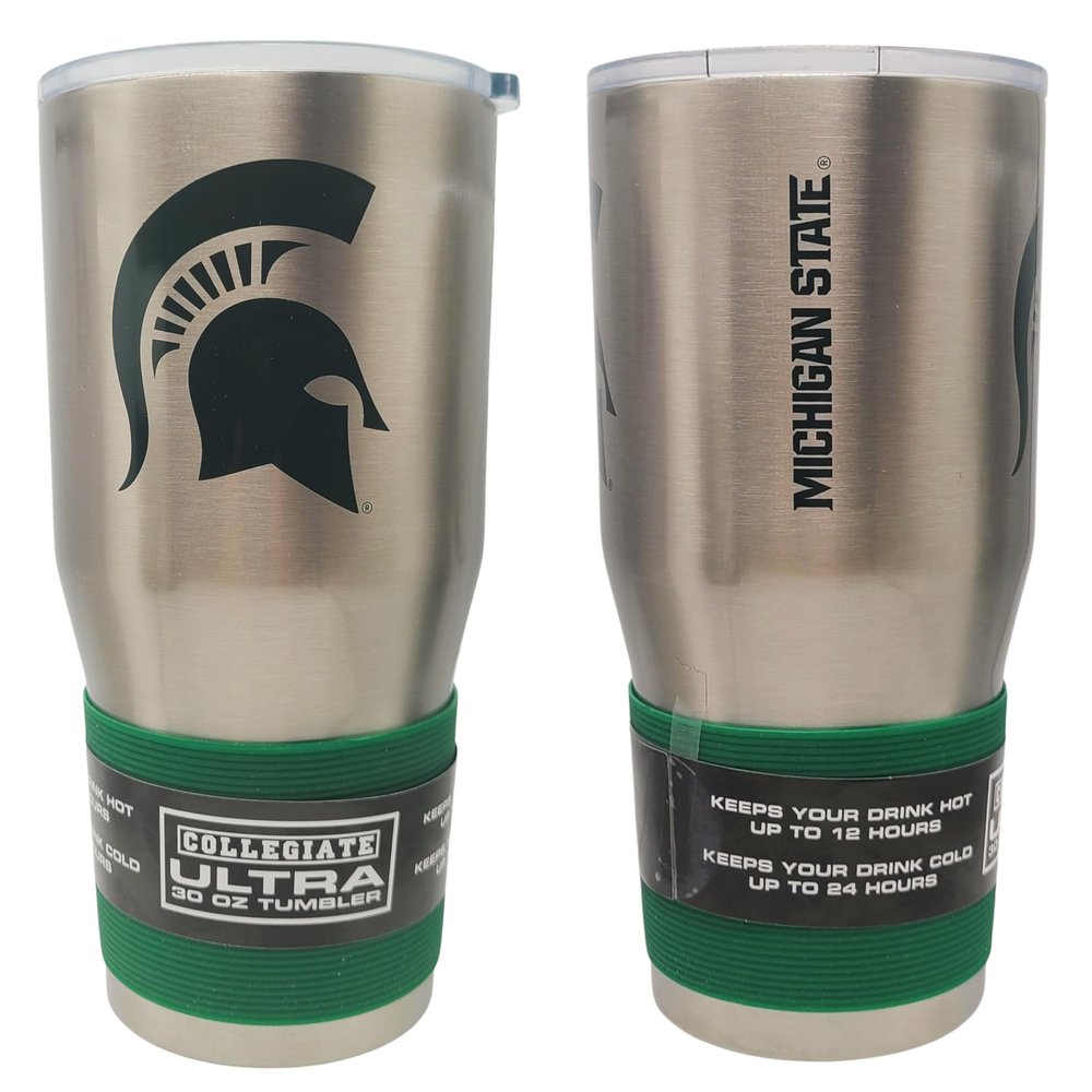 Boelter Brands NCAA Stainless Steel Double Wall Vacuum Insulated Game Day Ultra 30oz Travel Tumbler (Michigan State Spartans Brushed Metal)