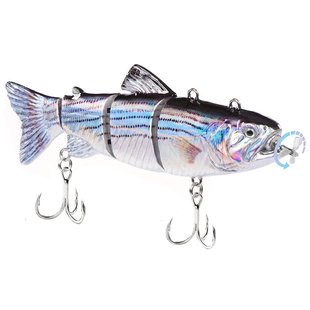 HADORAM Robotic Swimming Electric Fishing Lures 5.12" USB Rechargeable LED Light Wobbler 4 Segment Multi Jointed Swimbaits Hard Lures Fishing Tackle (Hybrid Striped Shad Specialty)