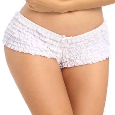 SHARICCA Womens Sexy Mesh Ruffle Panties Booty Boy Shorts Underwear (White, L/XL)