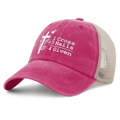 1 Cross 3 Nails 4 Given Hat Mens Trendy Jesus Christian Ball Cap for Mens Pink Cap Funny Unique Gifts for Singers