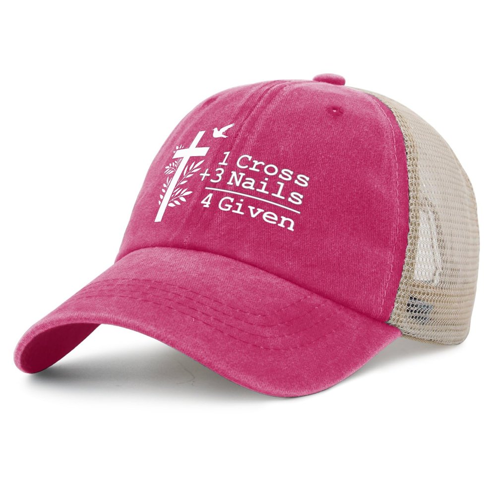 1 Cross 3 Nails 4 Given Hat Mens Trendy Jesus Christian Ball Cap for Mens Pink Cap Funny Unique Gifts for Singers