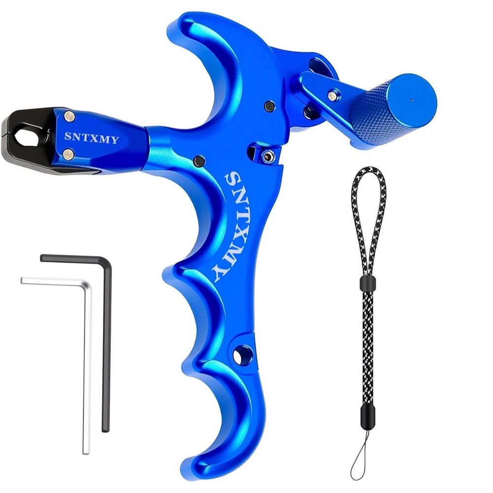 sntxmy Bow Release for Compound Bow, Archery Release Trigger, Compound Bow Release, Thumb Release. (4 Finger Bow Release, Blue)
