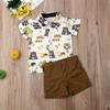 Covvoliy 2Pcs Baby Boys Summer Clothing Sets Cute Letters Print Button Down Shirt+Shorts Outfits Toddler Clothes (Fox & Brown, 12-18 Months) view 2