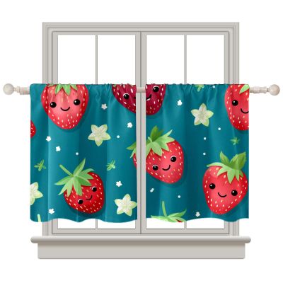 AQUNNEW Stylish Curtain Set 2 Panels for Caf Living Room Bedroom Bathroom Kitchen Rod Pocket Curtains Strawberry
