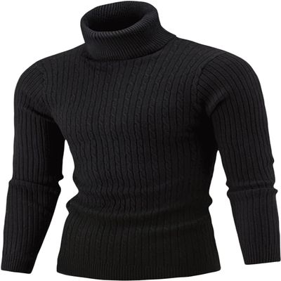 DGKaxiyaHM Men's Twisted Turtleneck Solid Pullover Slim Fit Casual Thermal Sweater Cable Knit Thick Base Shirt Jumper Top (Medium,Black)