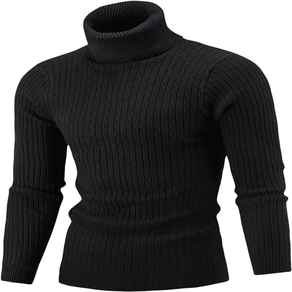 DGKaxiyaHM Men's Twisted Turtleneck Solid Pullover Slim Fit Casual Thermal Sweater Cable Knit Thick Base Shirt Jumper Top (Medium,Black)