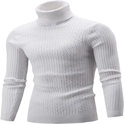 DGKaxiyaHM Men's Twisted Turtleneck Solid Pullover Slim Fit Casual Thermal Sweater Cable Knit Thick Base Shirt Jumper Top (Medium,White)