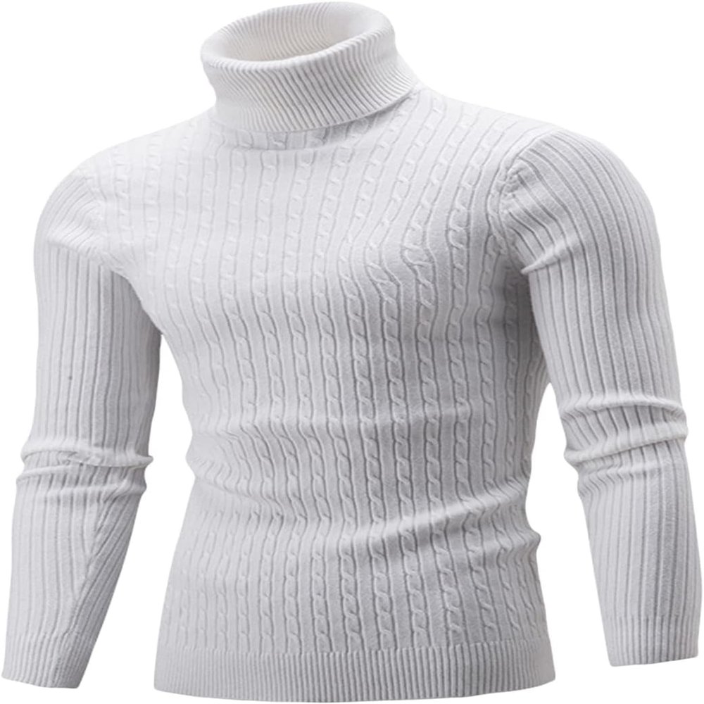 DGKaxiyaHM Men's Twisted Turtleneck Solid Pullover Slim Fit Casual Thermal Sweater Cable Knit Thick Base Shirt Jumper Top (Medium,White)