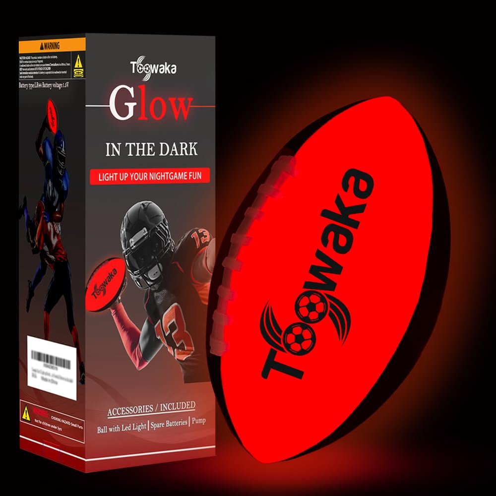 Toowaka Kids Light up Football,Glow in The Dark Youth Ball with LED Lights Pre-Installed-Batteries Included (Size 3)
