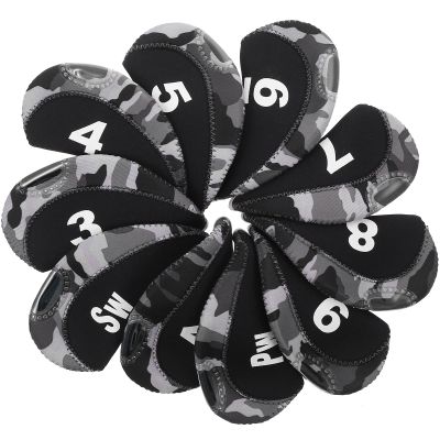 10Pcs Camouflage Golf Iron Covers Neoprene Club with Identification Number
