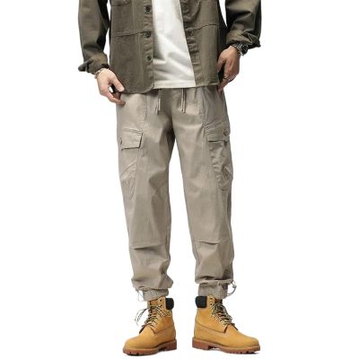 Korean Pant Spring Autumn Men's Elastic Cargo Sweatpants Jogger Harem Trousers Casual Cotton Waist Hop Slim Light gray9 36