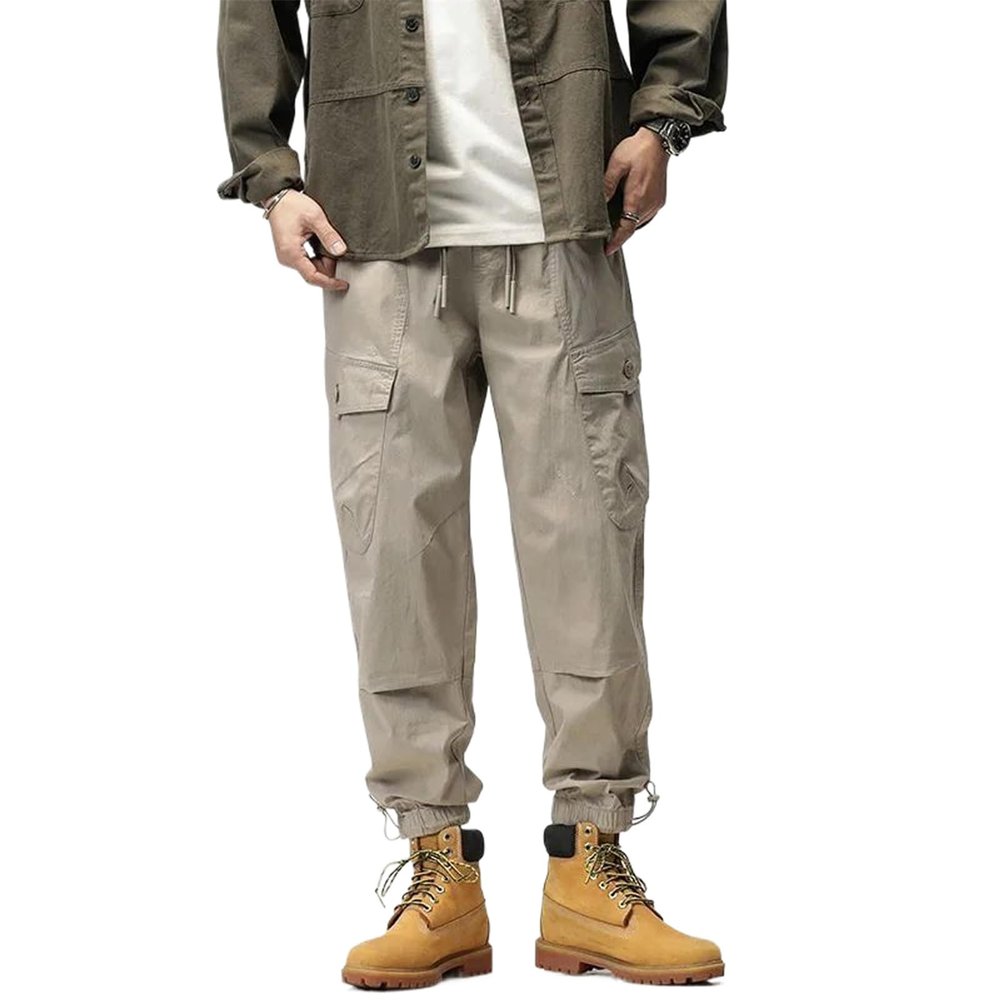 Korean Pant Spring Autumn Men's Elastic Cargo Sweatpants Jogger Harem Trousers Casual Cotton Waist Hop Slim Light gray9 36