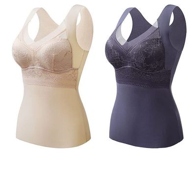 2PCS 2-in-1 Built-in Bra Thermal Underwear, High Stretch Thermal with Built-in Bra (2PCS K,4XL)