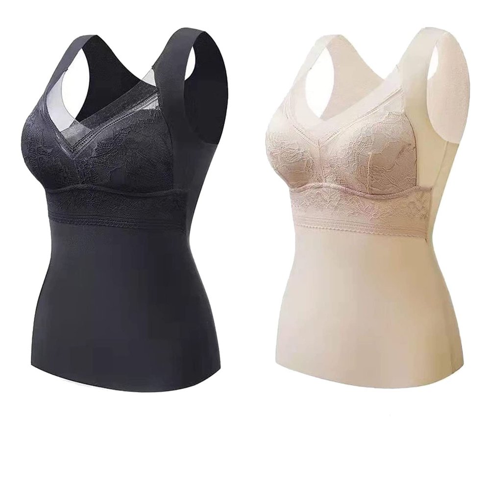2PCS 2-in-1 Built-in Bra Thermal Underwear, High Stretch Thermal with Built-in Bra (2PCS C,L)