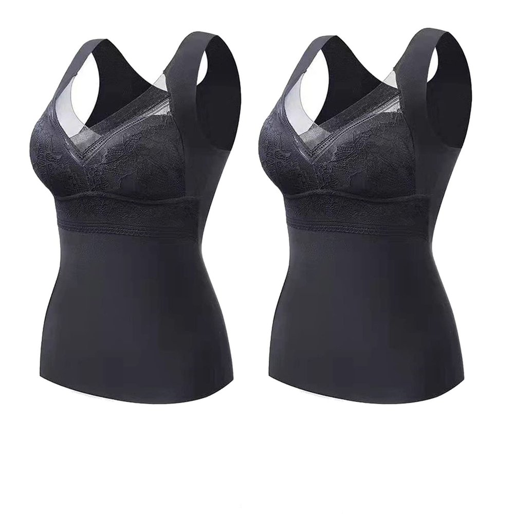 2PCS 2-in-1 Built-in Bra Thermal Underwear, High Stretch Thermal with Built-in Bra (2PCS E,L)