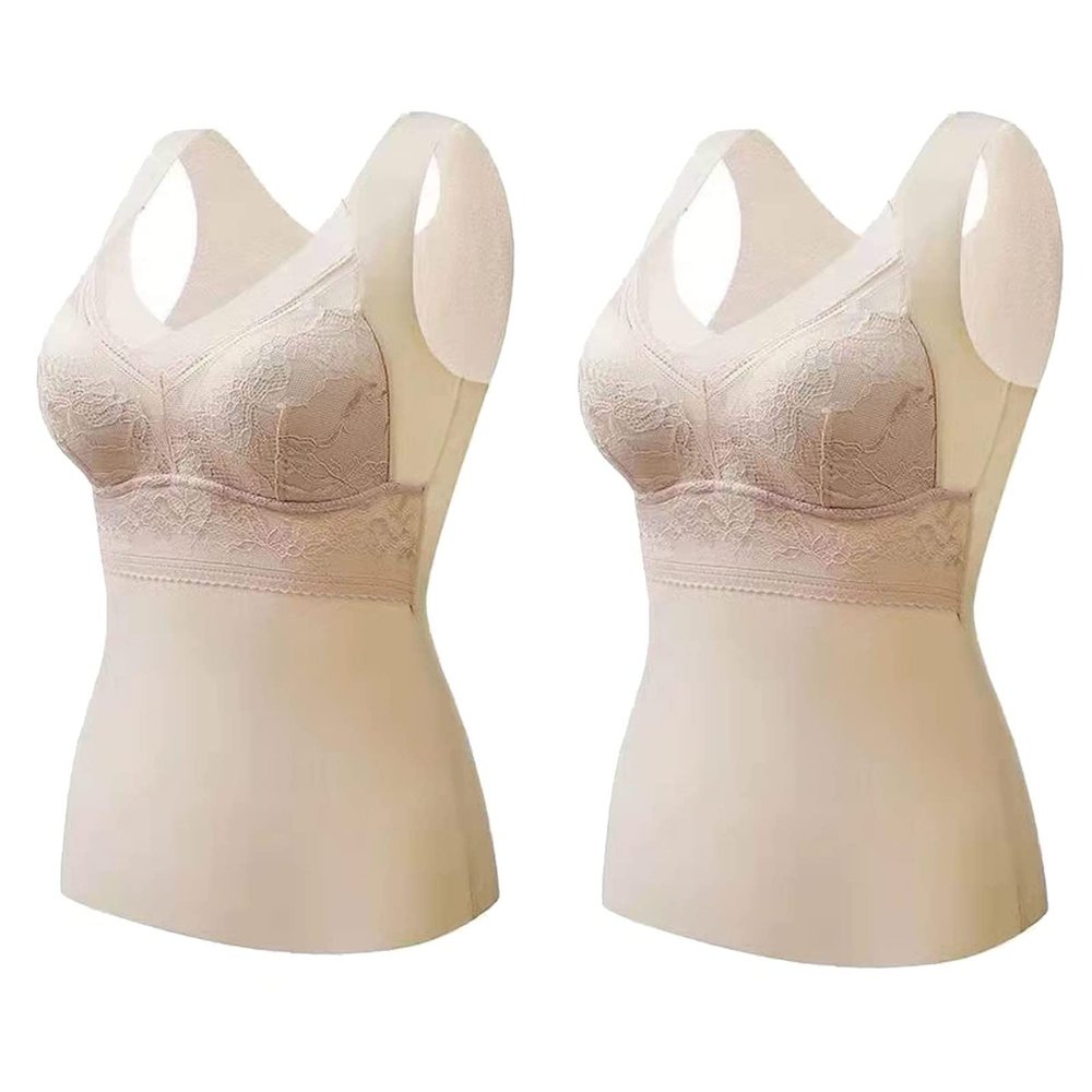 2PCS 2-in-1 Built-in Bra Thermal Underwear, High Stretch Thermal with Built-in Bra (2PCS F,L)