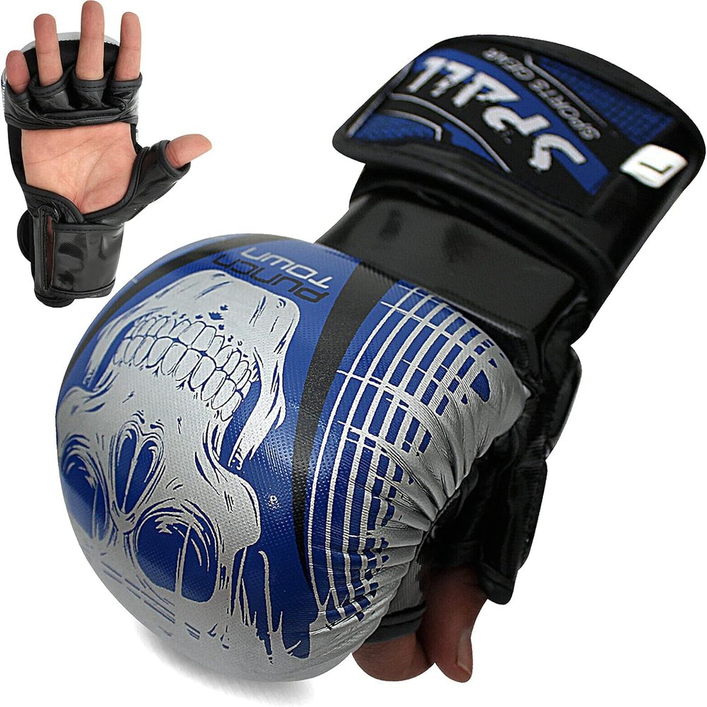 Spall Pro Shooter MMA Gloves Sparring Shooter Gloves for Training, Kickboxing, Muay Thai, Bag Work, Cage Fight and Kickboxing, Gel Grappling Punching Bag Gloves (Blue, XL)