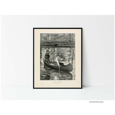NineFit Basics Canoe Fishing - 8x10 (remastered vintage poster), beige