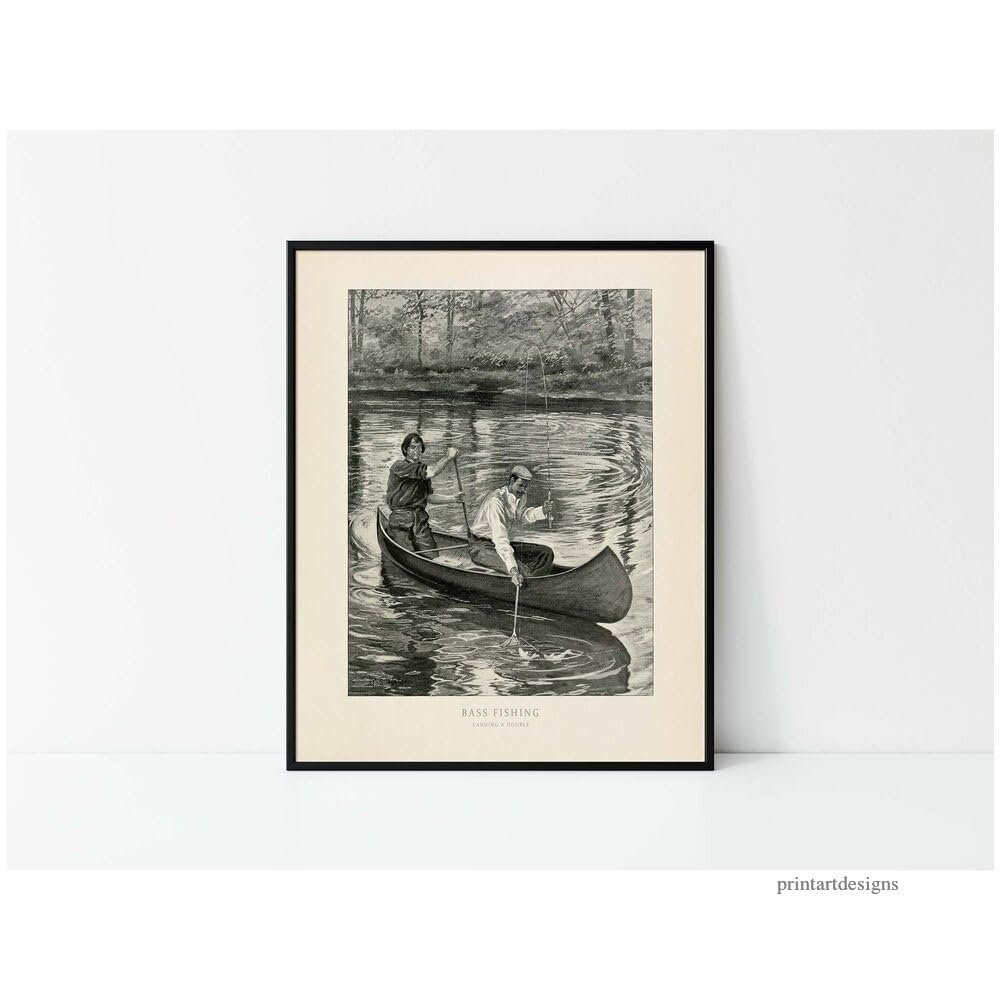 NineFit Basics Canoe Fishing - 8x10 (remastered vintage poster), beige