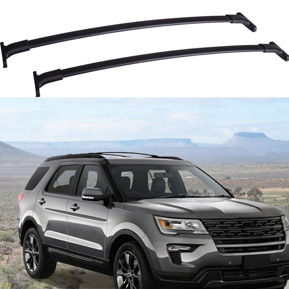 JINJIANCENG 2pcs Roof Rack Mount Top Rail Crossbar Luggage Carrier Set Aluminum Polished for Ford for Explorer 2016-2019 Black H164-5815