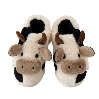 Soft and adorable cow cotton slippers warm full heel wrap home slippers