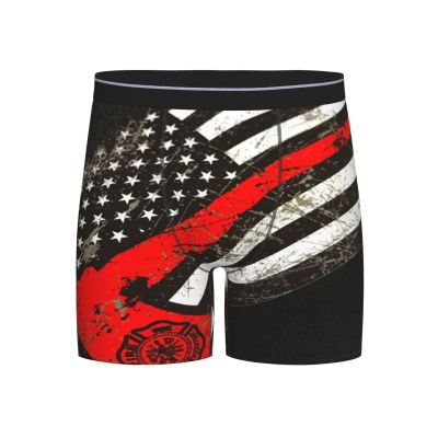 ACTYDER USA Thin Red Line Firefighter Axe Men's Boxer Briefs, Mens Trunks Underwear Wicking-Breathable Underpants Large