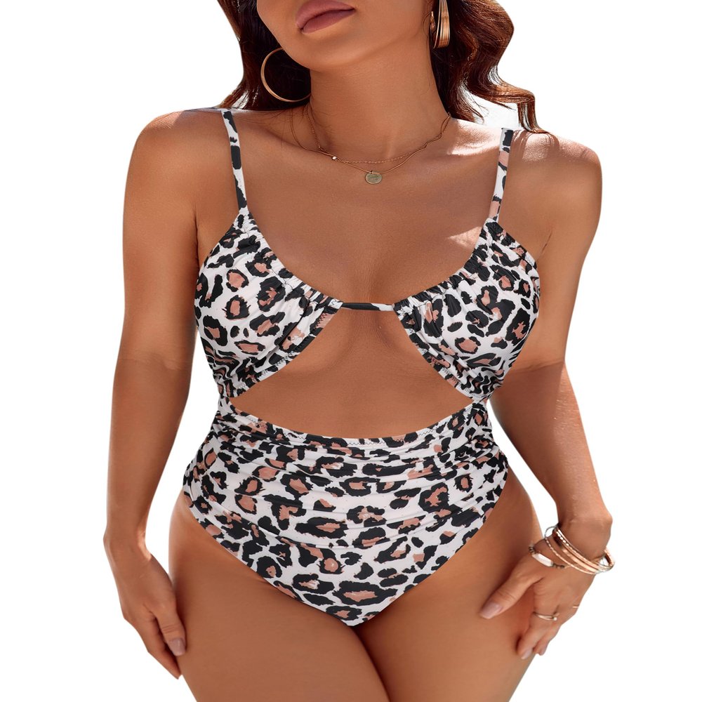 Blooming Jelly Womens One Piece Swimsuit Tummy Control Bathing Suit 2026 Sexy Slimming Flattering Cute Cheeky High Cut Out Ladies Swimwear (Large, Leopard)