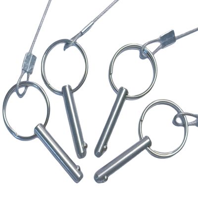 4Pcs Marine Hardware, Full 316 Stainless Steel Bimini top Ball pin, Latch Safety pin Single Plant Latch Ring Latch with Lanyard and Screws (1/4" x 1.5")