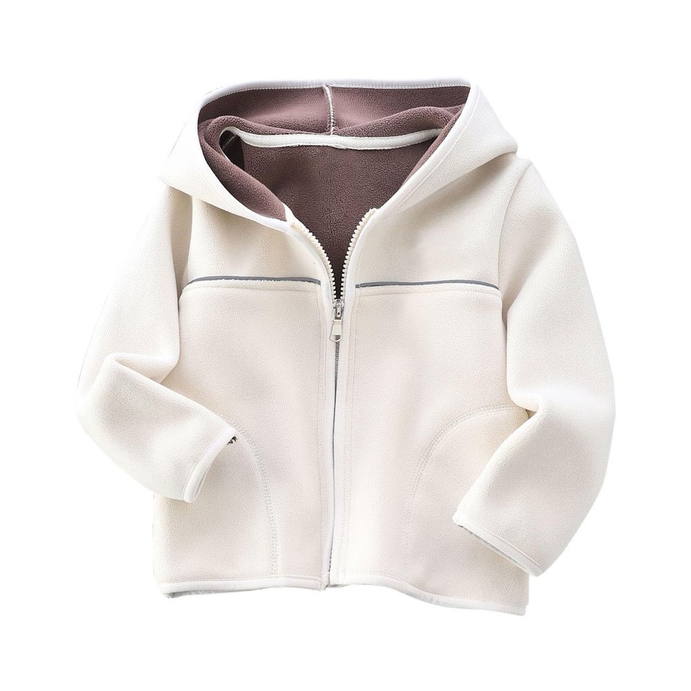 AMIMOJY Christmas Clearance Toddler Kids Baby Outwear Long Sleeve Round Neck Solid Color Jacket Zipper Hooded Windproof Long Prime Member Deals, 18-24 Months, Beige