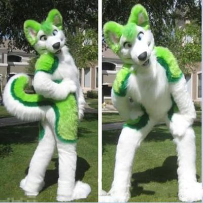 PROPSCOS Green Husky Fox Dog Fursuit Mascot Costume Plush Cartoon Fancy Dress (S)