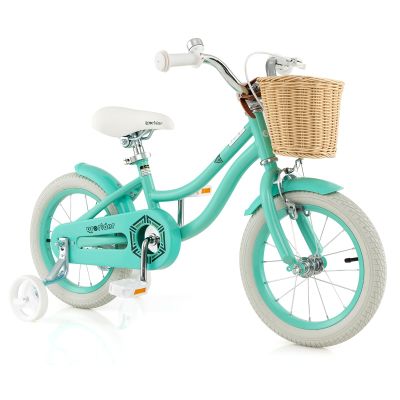 BABY JOY Kids Bike, 14 Inch Kids Bicycles for 3-5 Years Old Children with Training Wheels, Adjustable Height, Handbrake & Coaster Brake, Boys Girls Bike (Green)