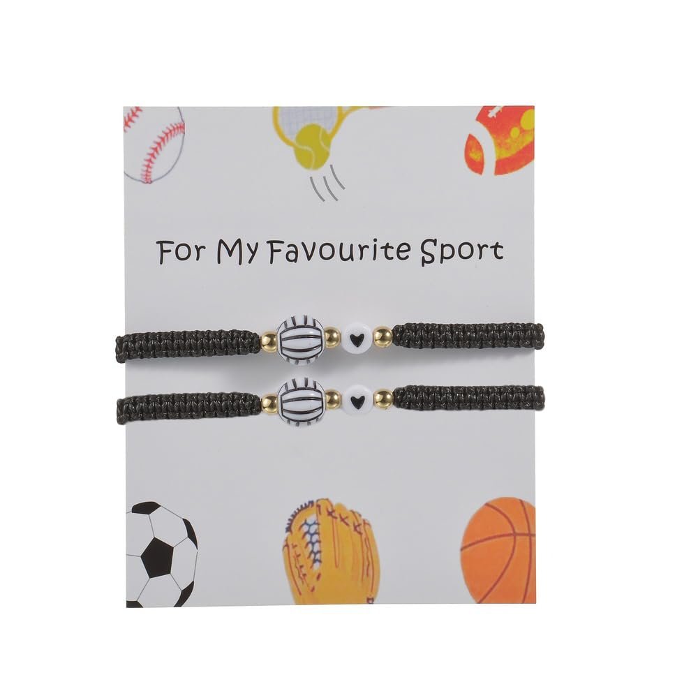 COLORFUL BLING 2pcs/Pack Basketball Volleyball Sports Bracelets for Women Men Braided Adjustable Baseball Soccer Football Bracelets Friendship BFF Jewelry-Volleyball Heart