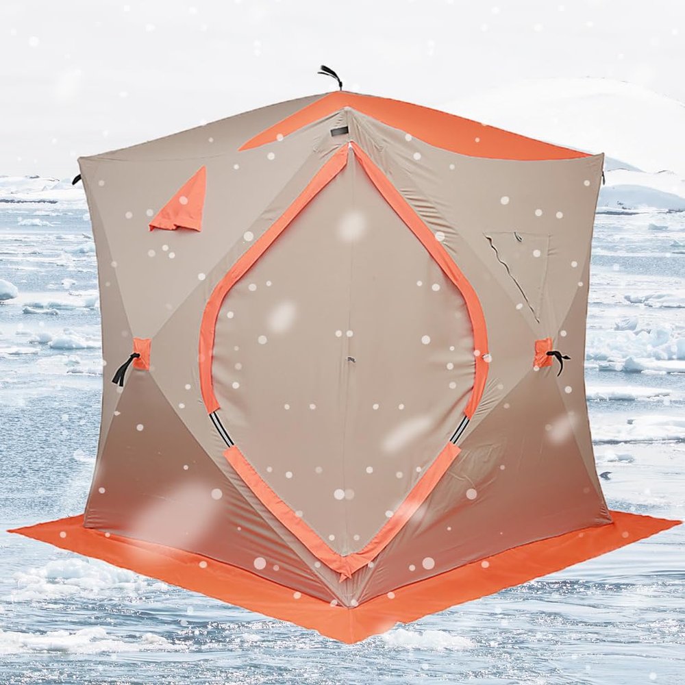 Pop-Up Ice Fishing Shelter 3-4 Person Portable Ice Shanty Tent for 3-4 Person Ice Fishing Tent w/Carrier Bag and Ice Anchors