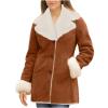 XUNRYAN Winter Faux-Fur Jackets Womens Sherpa Fleece Coat Long Faux Suede Leather Jackets Cardigan Casual Fuzzy Peacoat view 1