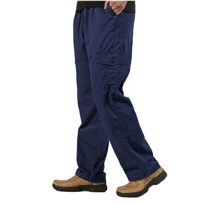 WZIKAI Mens Cargo Pants Elastic Waist Joggers for Men Workout Sweatpants Casual Long Trousers Navy Blue L