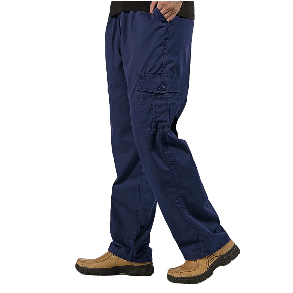 WZIKAI Mens Cargo Pants Elastic Waist Joggers for Men Workout Sweatpants Casual Long Trousers Navy Blue L