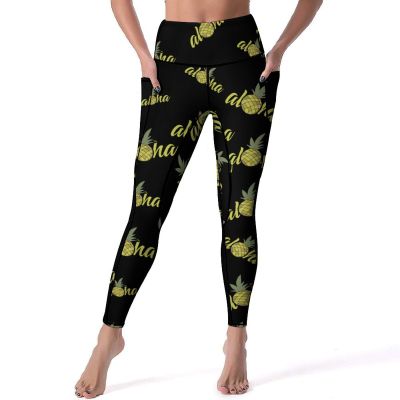 Aloha Pineapple High Waist Yoga Pants Workout Leggings for Women with Pockets Running M