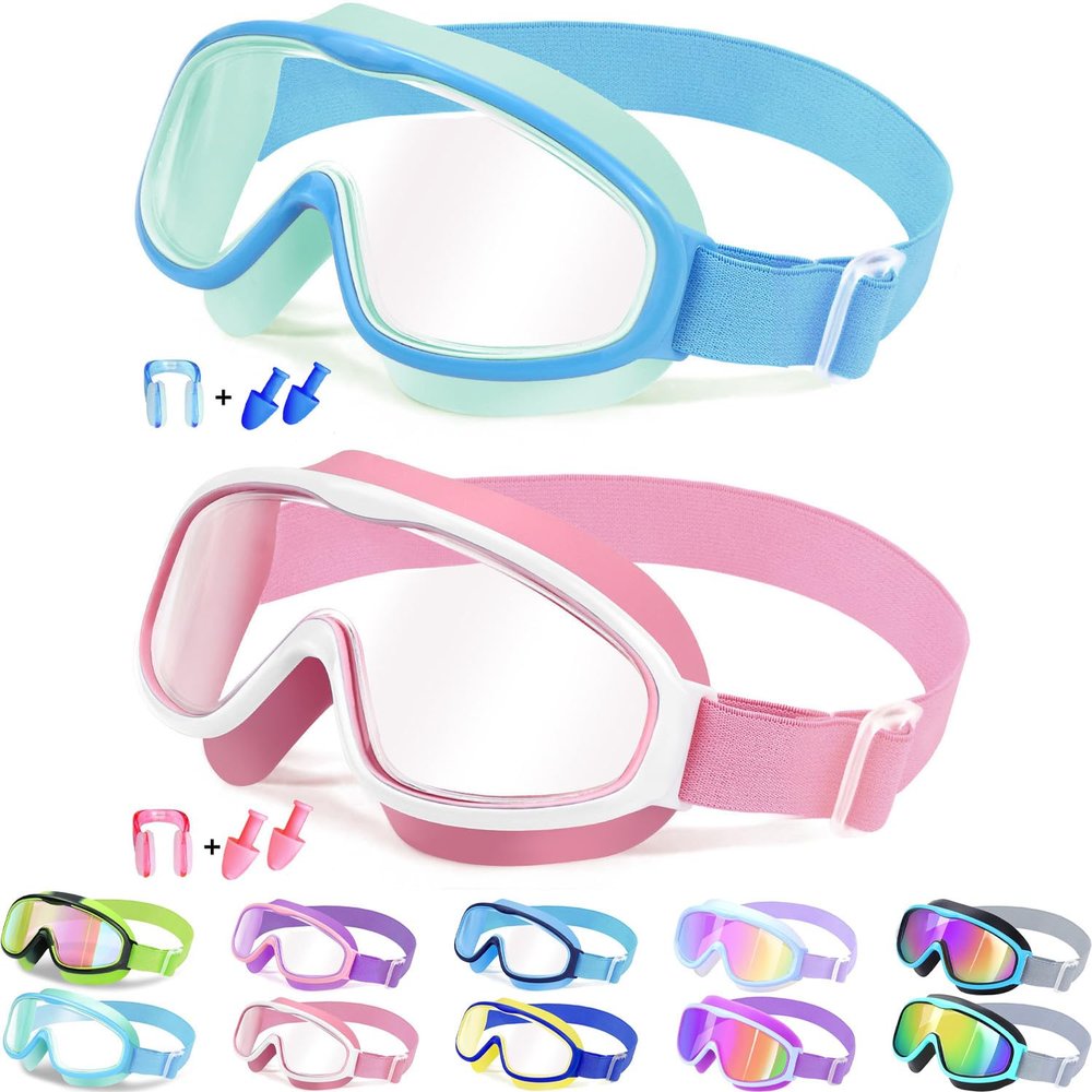 Vvinca Kids Goggles with Comfort Fabric Strap, Kids Swim Goggles Wide View Anti-Fog/UV No Leaking Swimming Goggles for 3-14
