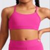 CRZ YOGA Girls Butterluxe Y Back Sports Bra - Yoga Athletic Casual Tops Scoop Neck Spaghetti Strap Padded Crop Kids Teen Hibiscus Purple X-Large view 2
