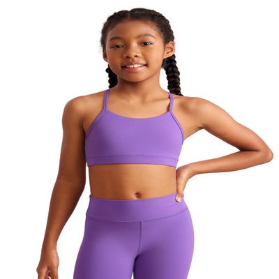 CRZ YOGA Girls Butterluxe Y Back Sports Bra - Yoga Athletic Casual Tops Scoop Neck Spaghetti Strap Padded Crop Kids Teen Royal Lilac X-Large