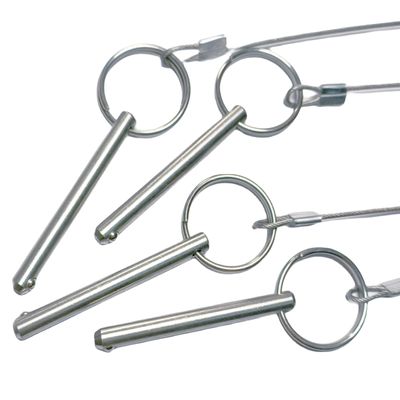 4Pcs Marine Hardware, Full 316 Stainless Steel Bimini top Ball pin, Latch Safety pin Single Plant Latch Ring Latch with Lanyard and Screws (1/4" x 2.5")