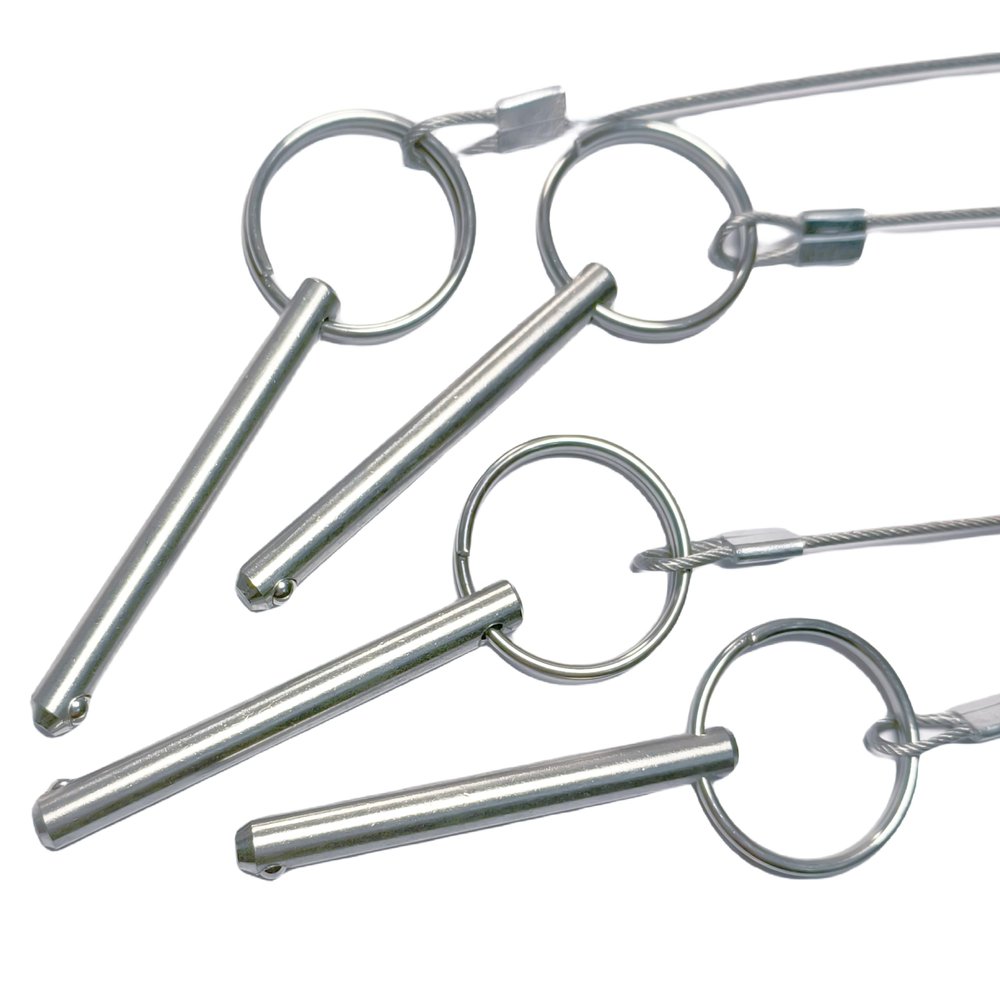4Pcs Marine Hardware, Full 316 Stainless Steel Bimini top Ball pin, Latch Safety pin Single Plant Latch Ring Latch with Lanyard and Screws (1/4" x 2.5")