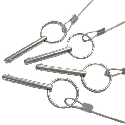 4Pcs Marine Hardware, Full 316 Stainless Steel Bimini top Ball pin, Latch Safety pin Single Plant Latch Ring Latch with Lanyard and Screws (1/4" x 2")