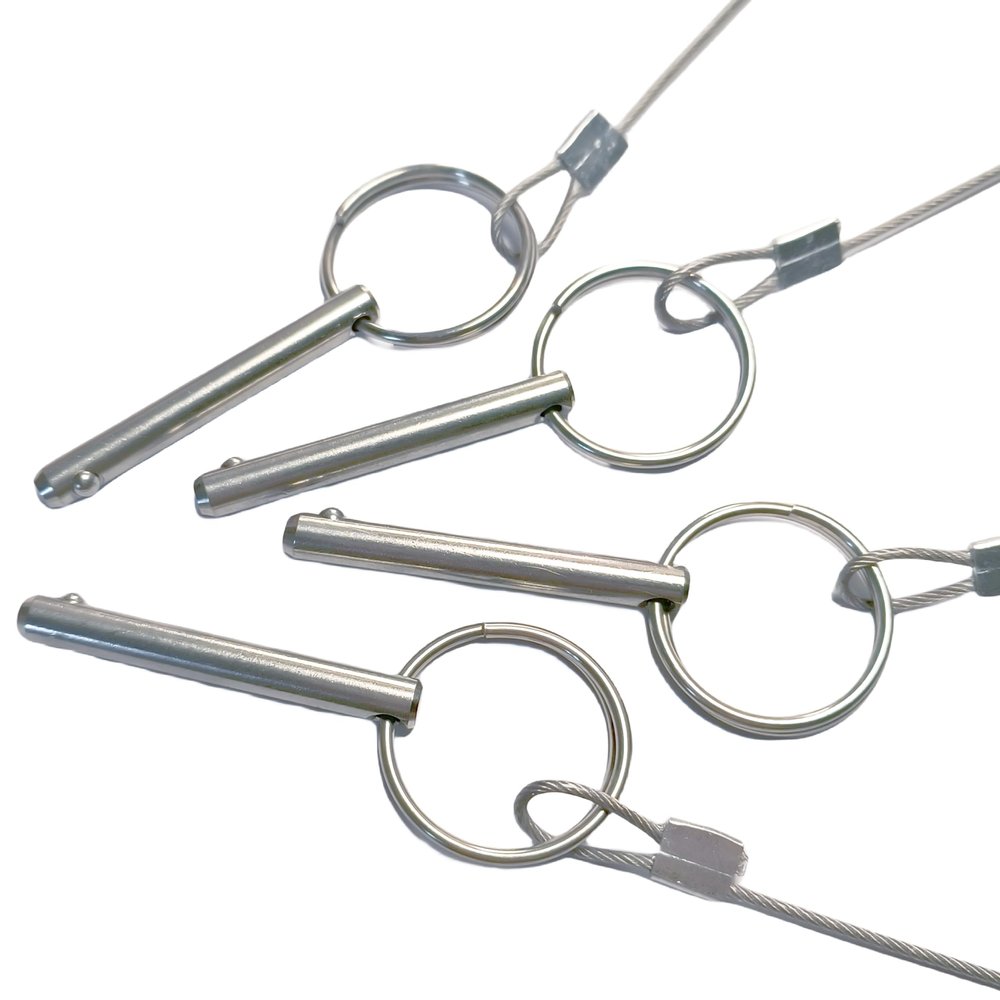 4Pcs Marine Hardware, Full 316 Stainless Steel Bimini top Ball pin, Latch Safety pin Single Plant Latch Ring Latch with Lanyard and Screws (1/4" x 2")