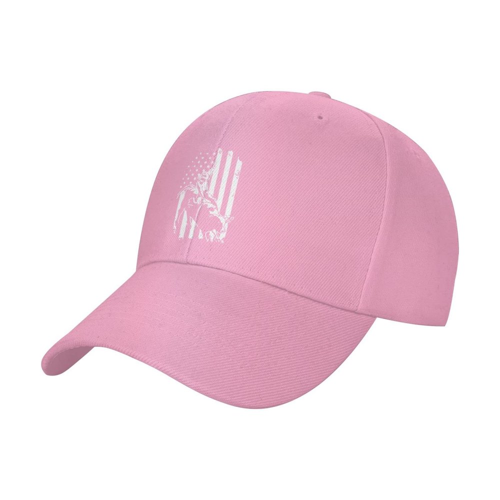 Bull Riding American Flag Baseball Cap Men - Classic Dad Hat Adjustable Plain Hat Pink