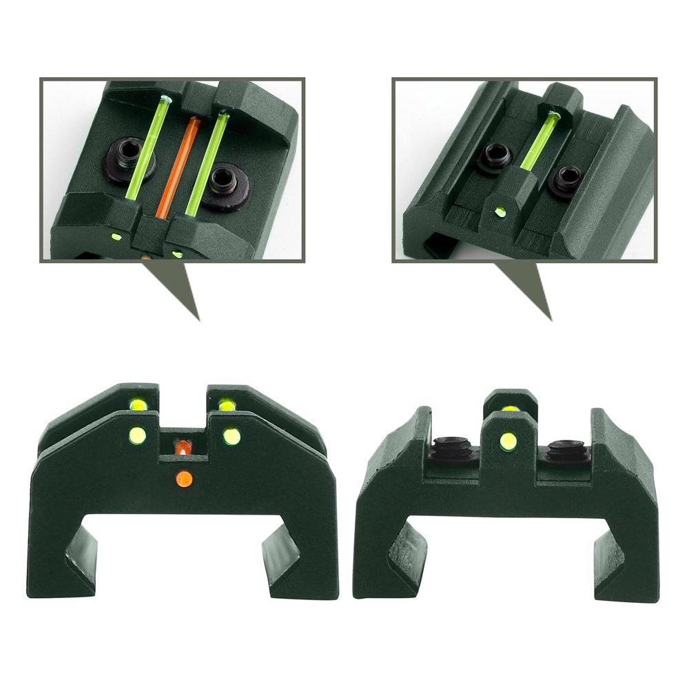TPRCOL Low Baseline Fiber Optic Sight Front and Rear Sight (Green T1- Low Baseline Fiber Optic Sight)