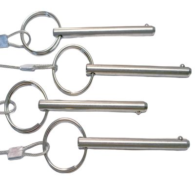 4Pcs Marine Hardware, Full 316 Stainless Steel Bimini top Ball pin, Latch Safety pin Single Plant Latch Ring Latch with Lanyard and Screws (1/4" x 3")